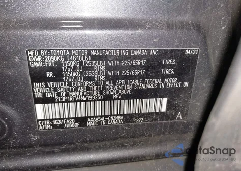 2021 Toyota Rav4 Xle from USA, damaged, VIN 2T3P1RFV4MW199350